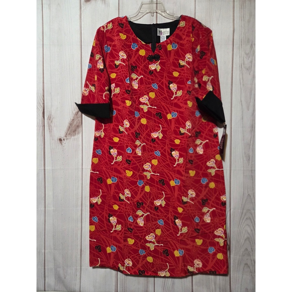 Maggie Sweet Red Floral Print V-Neck 3/4 Sleeve Dress Women's 1X Host Pick